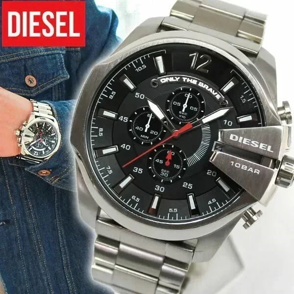Diesel DZ4308 Mega Chief Chronograph Men's Watch – Black Dial & Silver Stainless Steel Strap